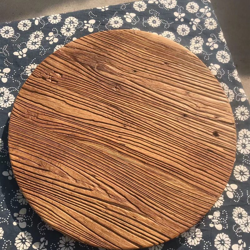 风化老榆木实木圆形台面定制圆桌C面板原木折叠圆桌面小茶几圆盘