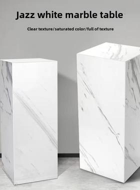 创意爵士白色石板花架客厅入口高端装饰品大理石落地底座储物架