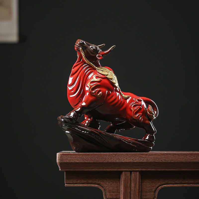 牛摆件招财办公室j老板桌商务高档倒流香灯圈装饰软装乔迁开业礼