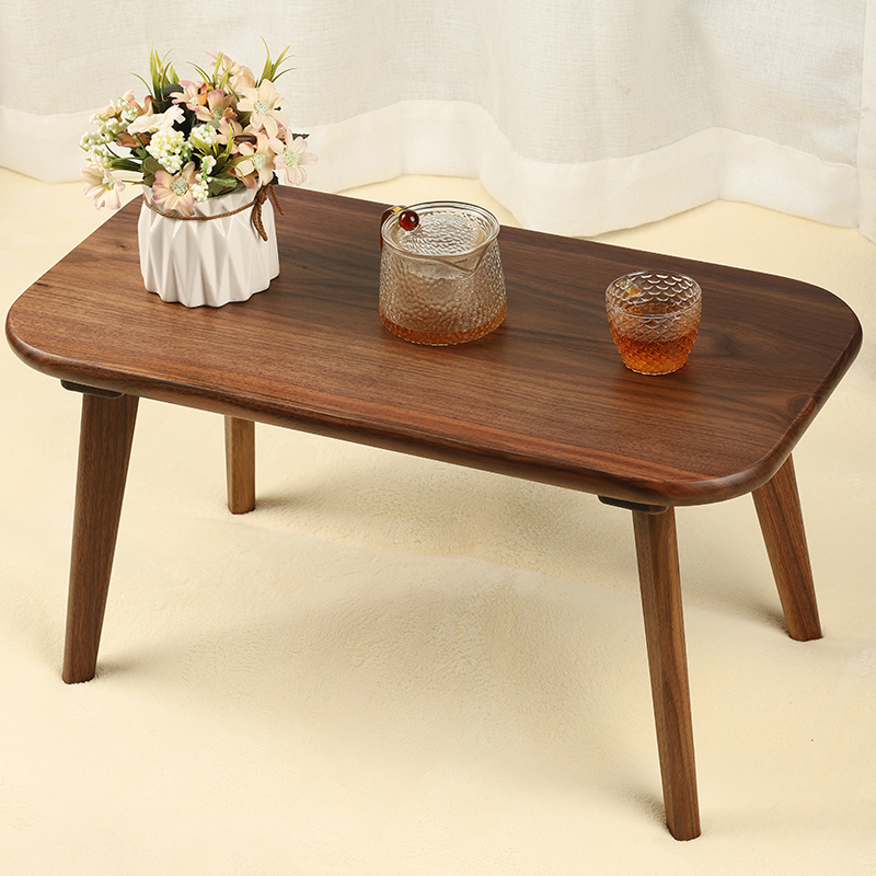 黑胡桃木飘窗小桌子茶几炕桌实木矮桌家用卧室小户型茶桌日式简约