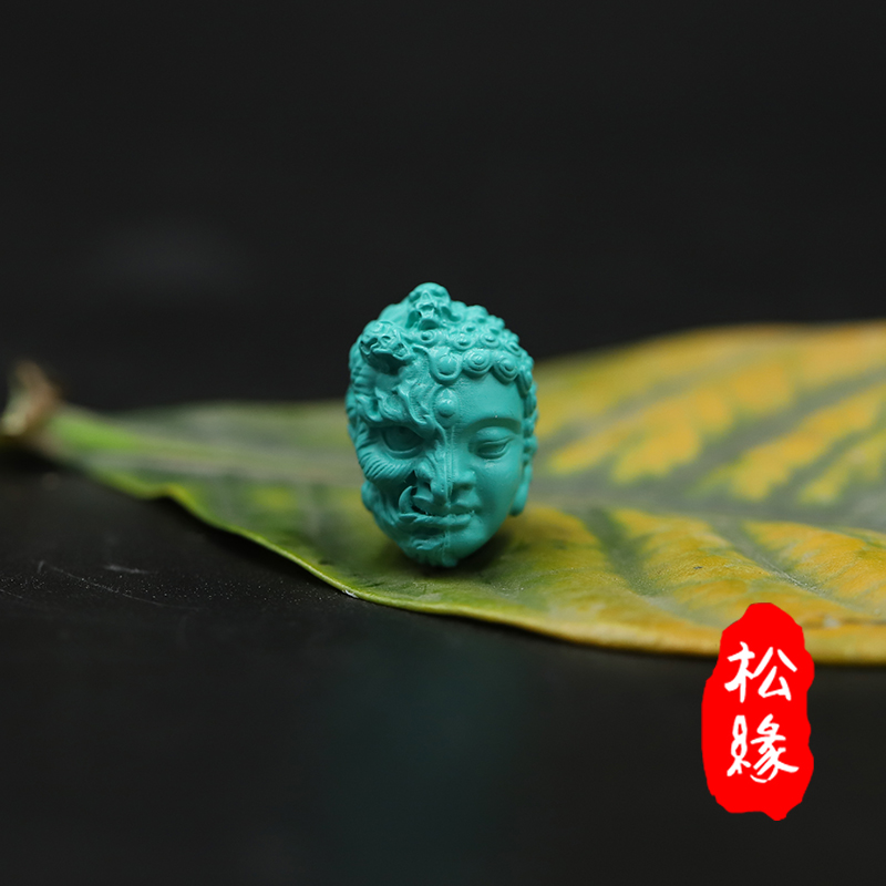 优化绿松石一念之间雕刻件三通佛头背云吊坠配饰配V珠挂件文玩配