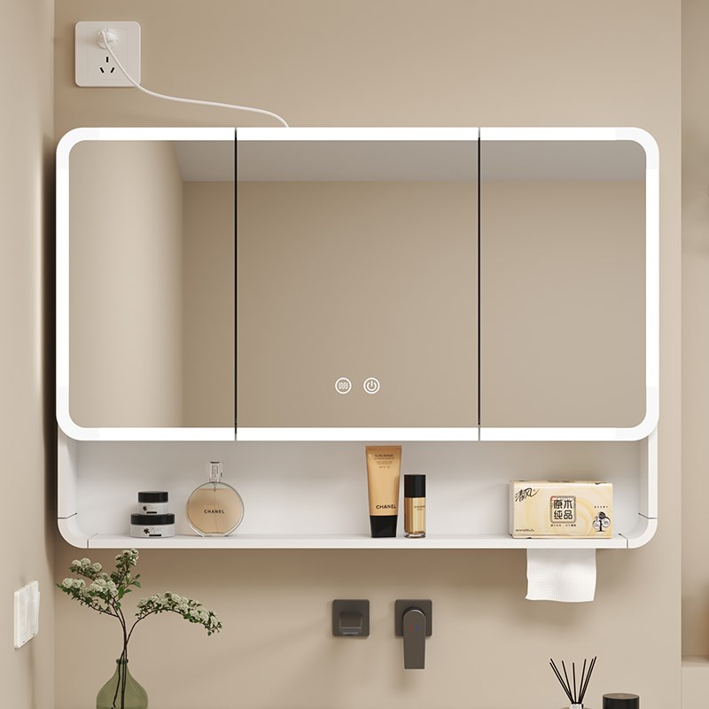 壁挂式圆弧形浴室单镜柜智能灯光储物柜J卫生间挂墙式梳妆镜化妆