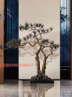 大型铁艺金属迎客松摆件酒店会所售楼处工艺品玄关过道招财装饰品