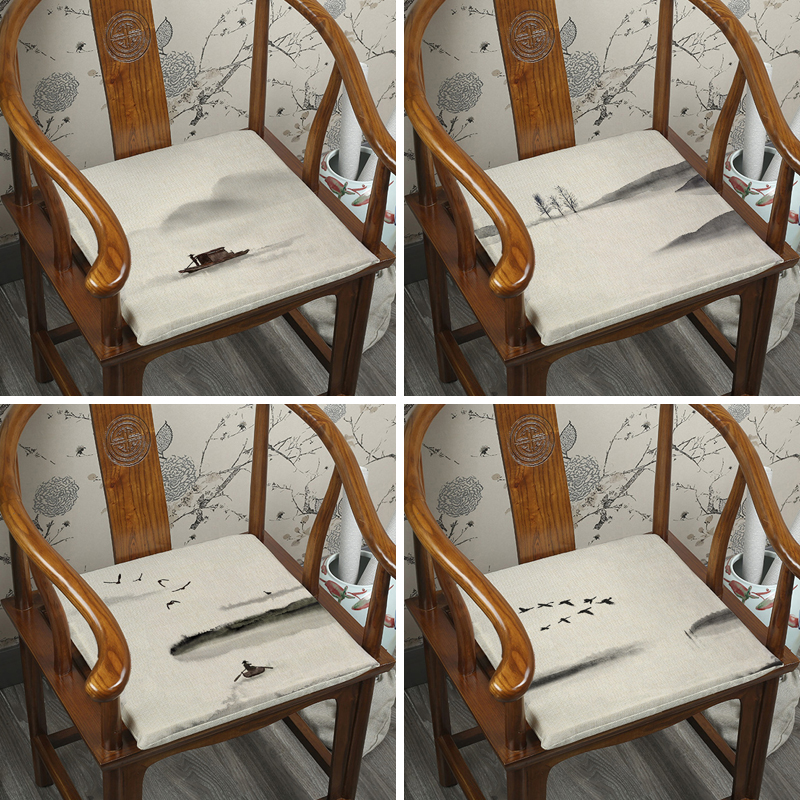 新中式水a墨山水意境江南风椅垫红木沙发椅垫加厚海绵办公室坐垫