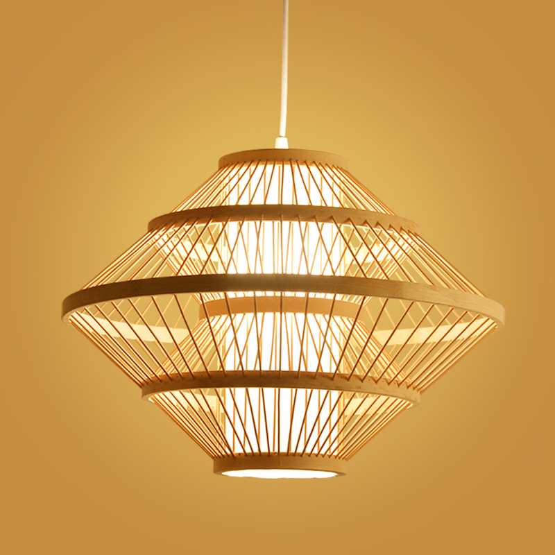 现代中式b榻榻米灯竹艺吊灯卧室竹子灯东南亚民宿田园风格竹灯罩