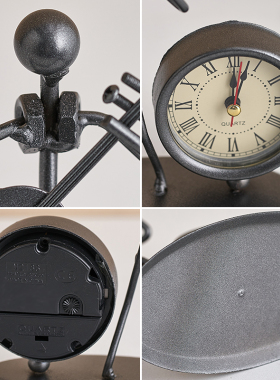 欧式复古吉他小人时钟工艺品创意个性卧室办公室桌面工Z位装饰摆