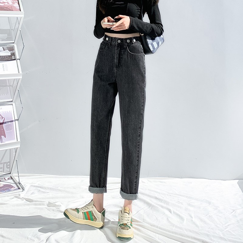 高腰哈伦牛仔裤女j2024年春秋梨形身材宽松大码显瘦宽松九分老爹