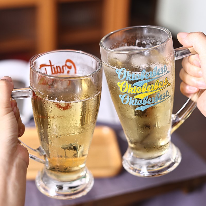 原创字母玻c璃杯精酿啤酒杯扎啤杯大容量饮料杯子露营酒吧烧烤商
