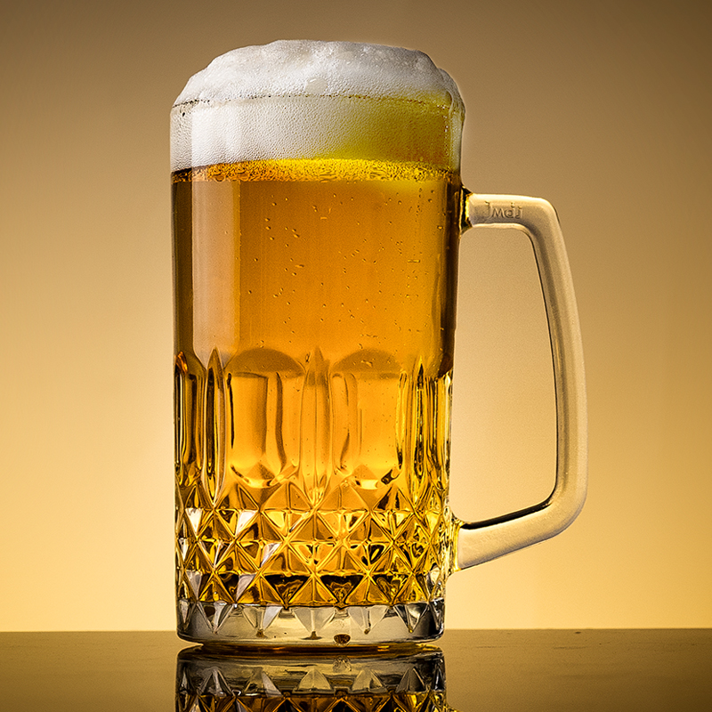 6只大号雕花啤酒杯子带把扎啤杯 耐热玻璃水杯S茶杯饭店家用聚会