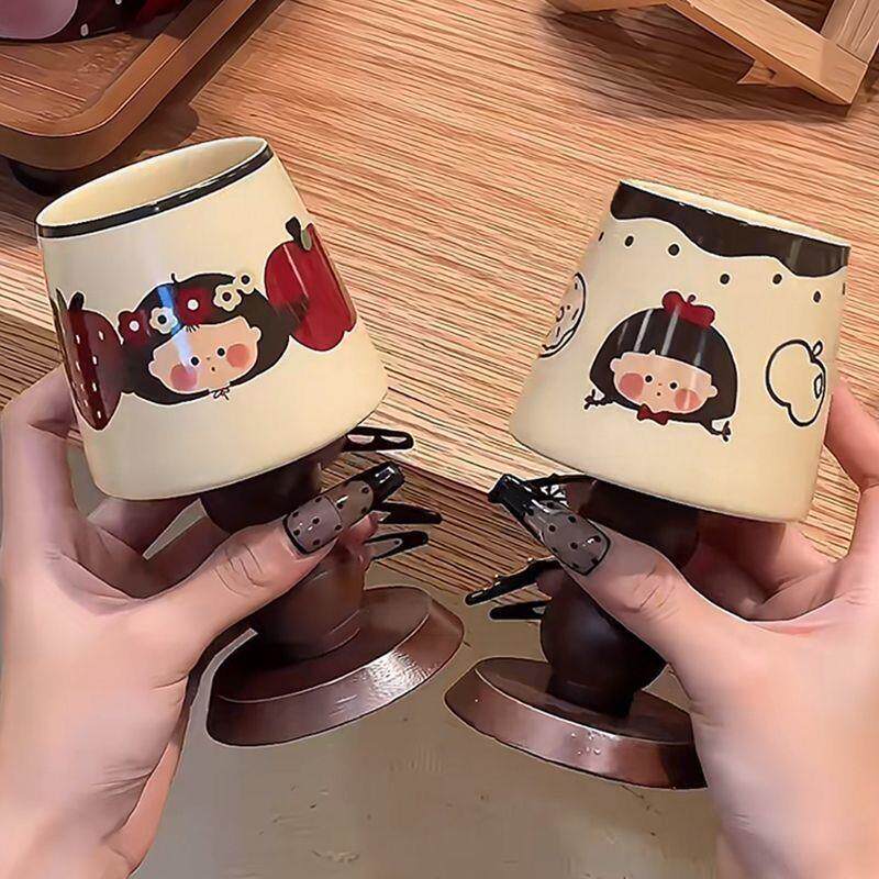 高颜值复古ins风可爱木质高脚陶瓷杯子女生咖啡杯生日礼物伴手礼