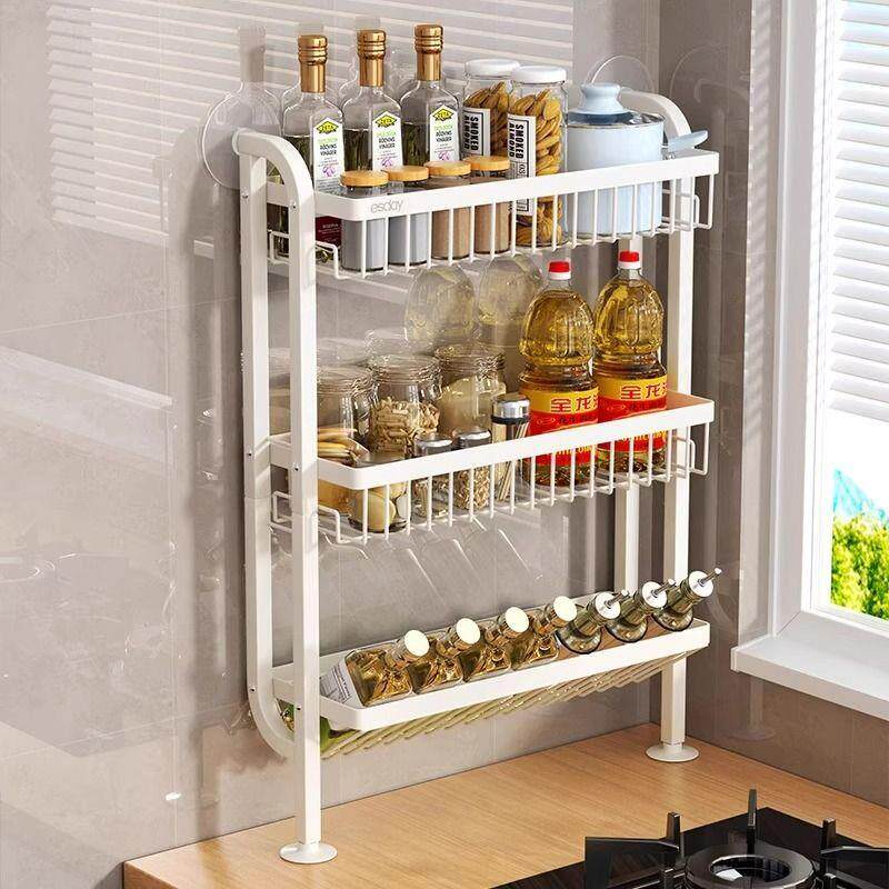 调料置物架厨房窄边置物架台面壁挂式吸盘上墙油盐酱醋调味料收纳