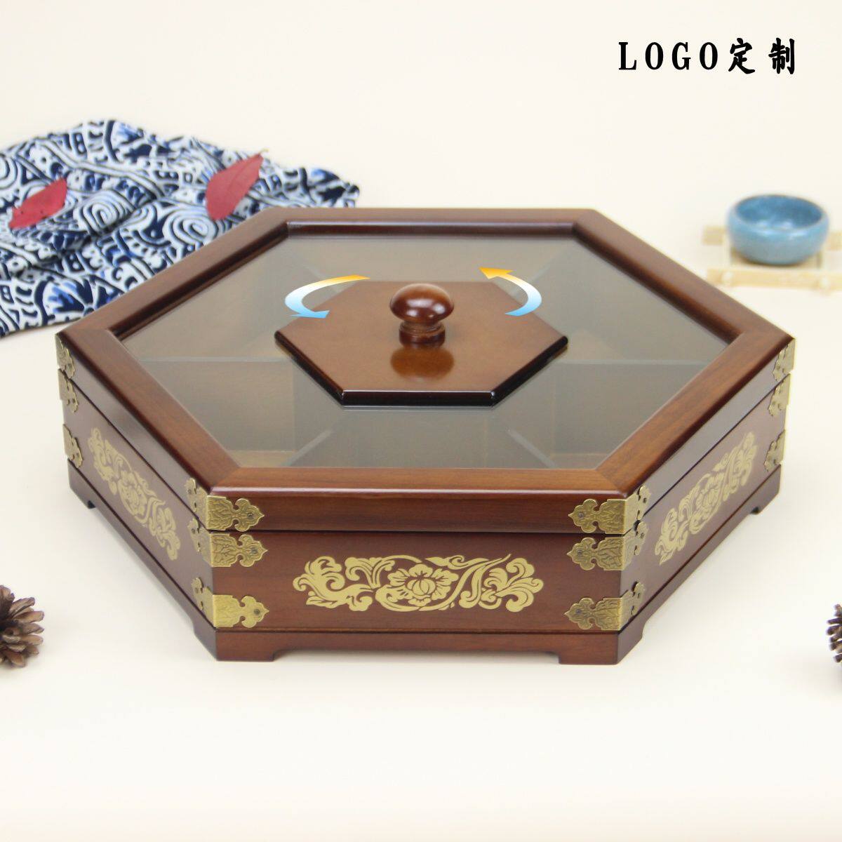 实木分格双层带盖干果盒子创意瓜子零食坚果盒客厅家用干果盘定制