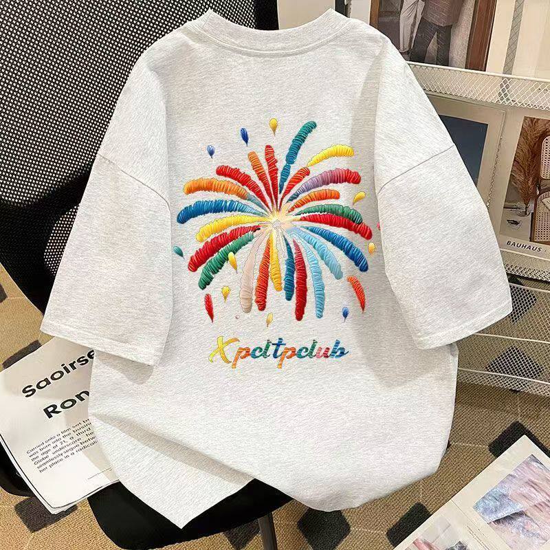 100%纯棉韩版慵懒风扎染短袖t恤女夏季爆款休闲宽松圆领上衣服