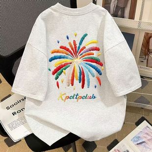 100%纯棉韩版慵懒风扎染短袖t恤女夏季爆款休闲宽松圆领上衣服