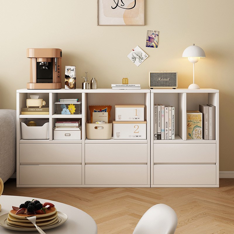 架置物架落地矮书柜家用客厅多层收纳I储物柜简易分层带门格子柜