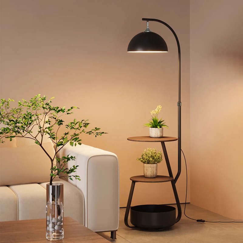 落地灯客厅沙发边置物茶几一体北欧书H房奶油风卧室床头落地台灯