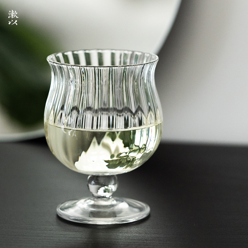 中古手工水晶波纹玻璃杯t高脚杯红酒杯烈酒清酒啤酒汽水杯甜酒杯