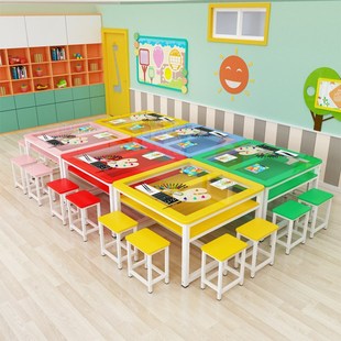 幼儿园小学生双层手工美术绘画桌圆角钢化玻璃桌画室课桌椅组合