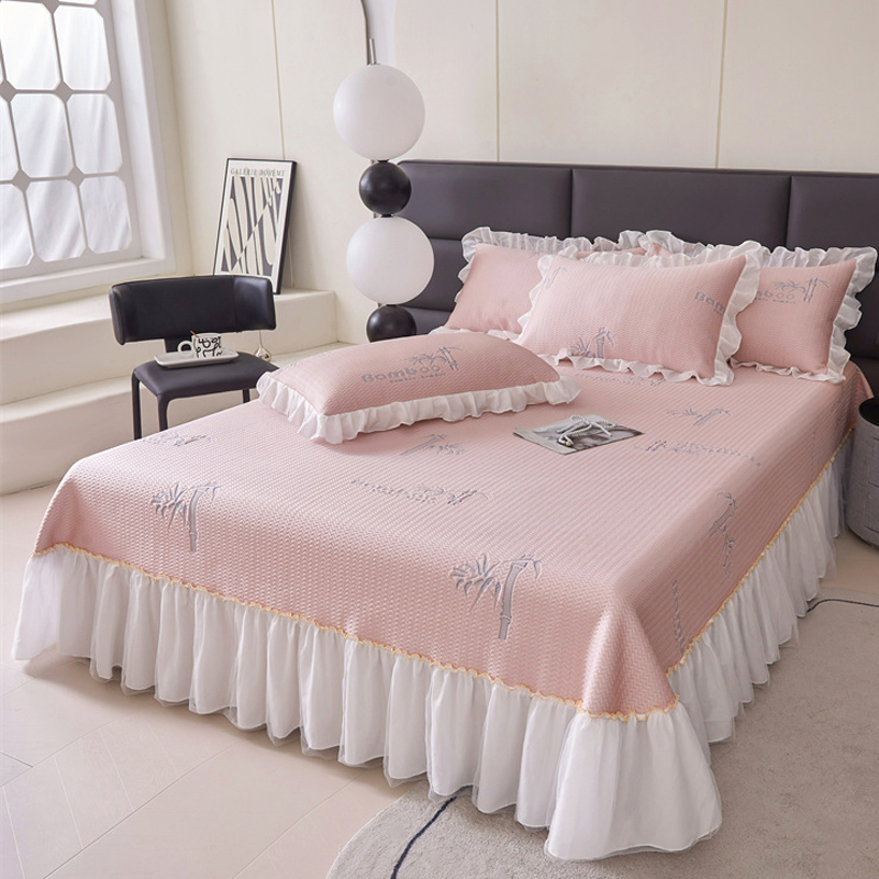 夏天A类凉感冰豆豆凉席三件套床盖裙蕾丝边床单冰丝席空调软席子