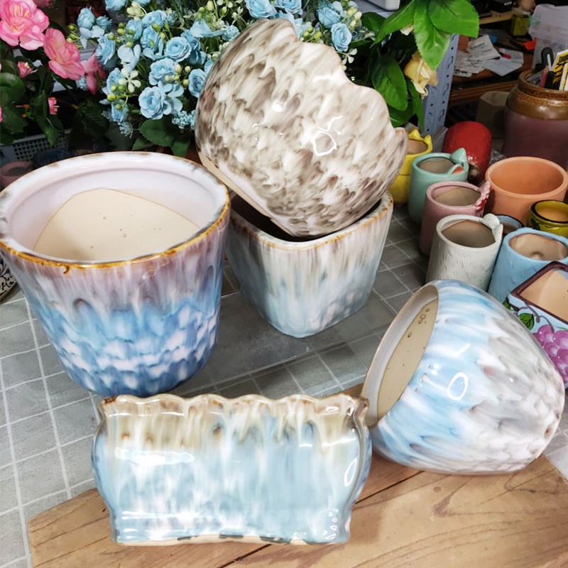 大口径群生花盆手捧老桩新款拼盘窑变绿植流釉透气多肉长条花盆