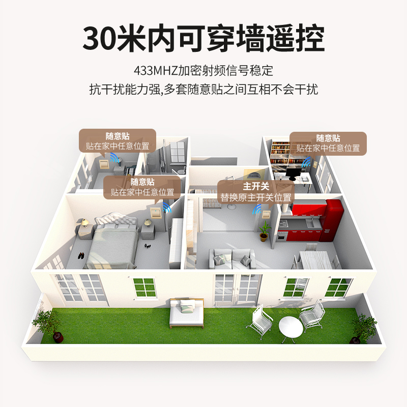 遥控开关无线远程智能控制器220v灯家用双控面板T免布线卧室随意