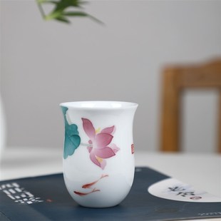 纯手绘品茗杯主人杯醴陵白玉瓷薄胎普洱杯陶瓷闻T香杯功夫茶杯单