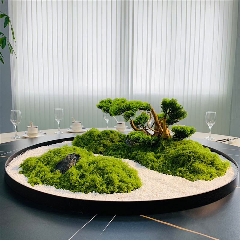 酒店圆桌转盘中间摆件餐桌中心摆花圆形装饰微景观枯山水沙盘摆台