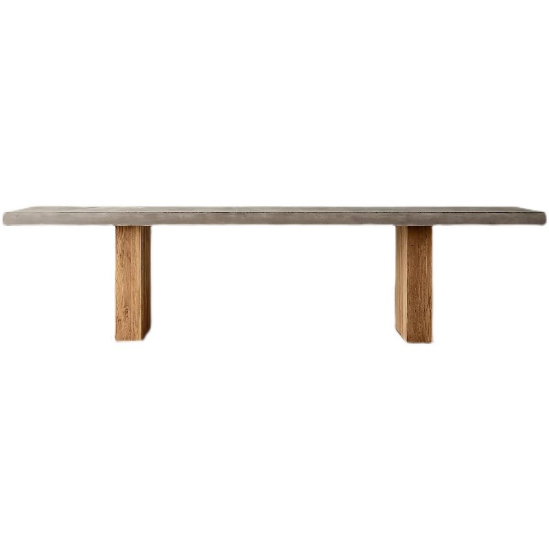 北欧侘寂风复古餐桌全实木u极简水泥灰餐桌长方形办公洽谈桌工作