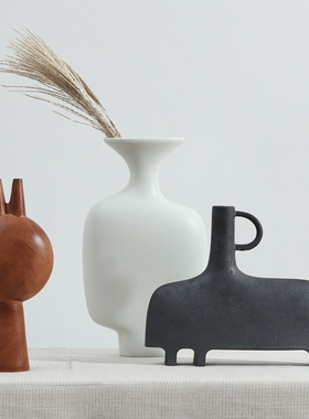 现代极简侘寂风陶瓷摆件书房x客厅茶几桌面摆放样板间软装艺术饰