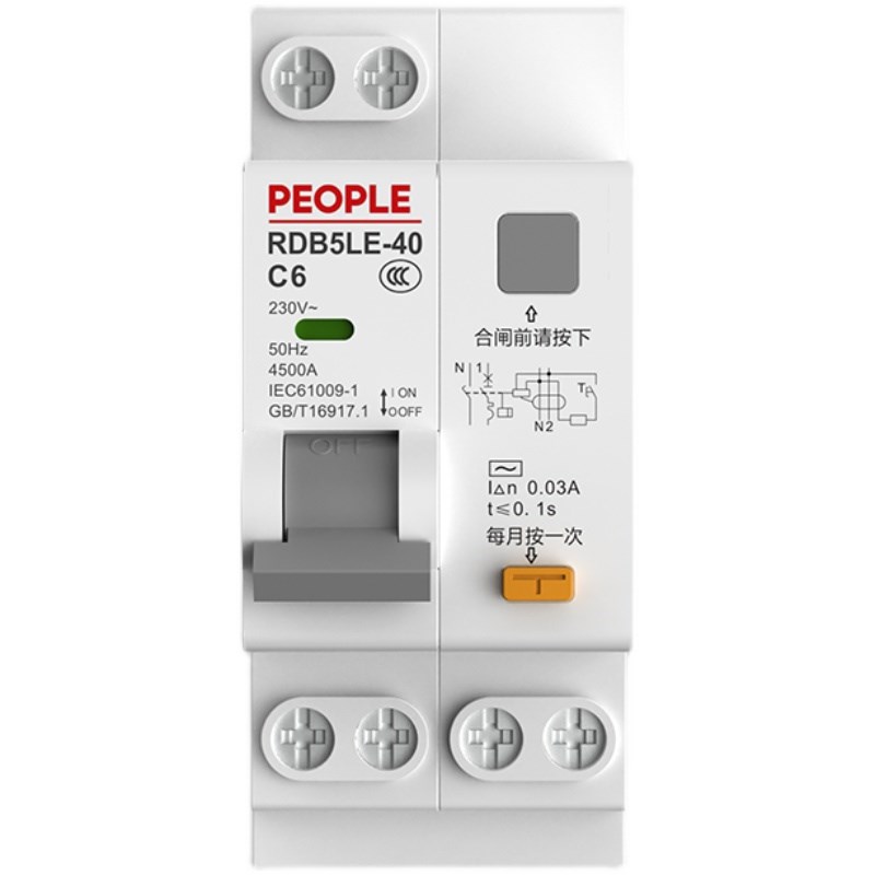 中国人民电器RDB5LE-40家用小型漏电断路器6-40A双进双Y出DPN漏保