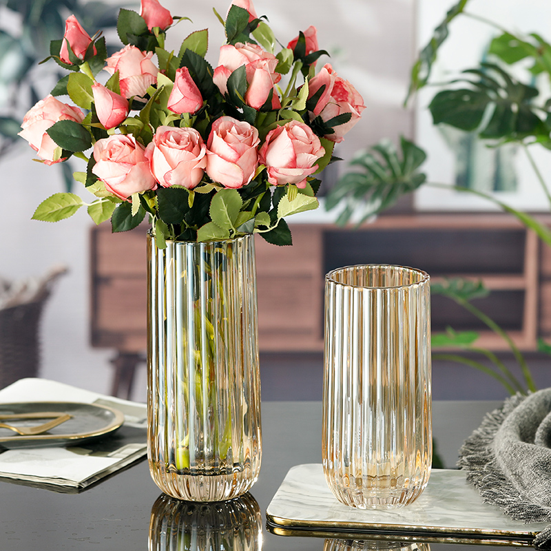 加厚款竖条水培百合玻璃花瓶x透明家用大号水养富贵竹玫瑰餐桌摆