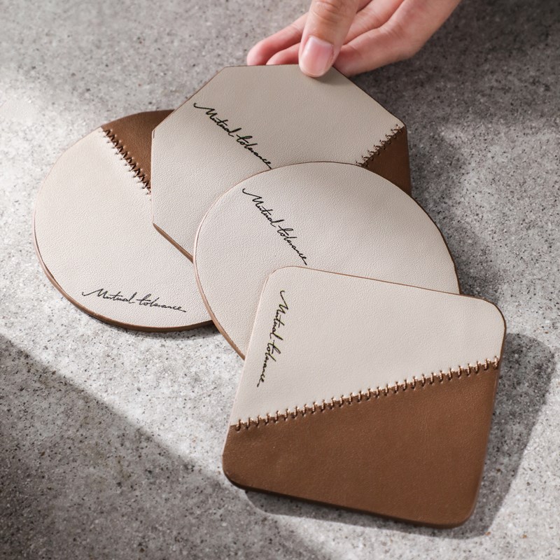 不锈钢皮革杯垫轻奢复古茶托防滑隔E热茶道酒杯咖啡杯垫高级感高