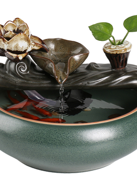 新中式简约桌面招财生财流水摆件喷泉加J湿器客厅茶桌办公室装饰