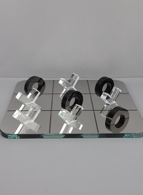 现代简约水晶镜面XOo九宫格棋盘摆件客厅书房卧室样板房家居装饰