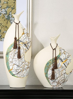 陶瓷花瓶高级感复古花器新中式客厅样板间玄关电视柜桌面装饰摆件