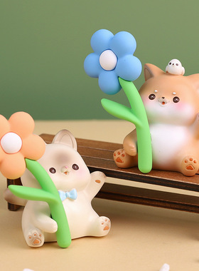 小兔子办公桌装饰工位摆件猪猪治癒系情绪中秋节礼物品送闺蜜情侣