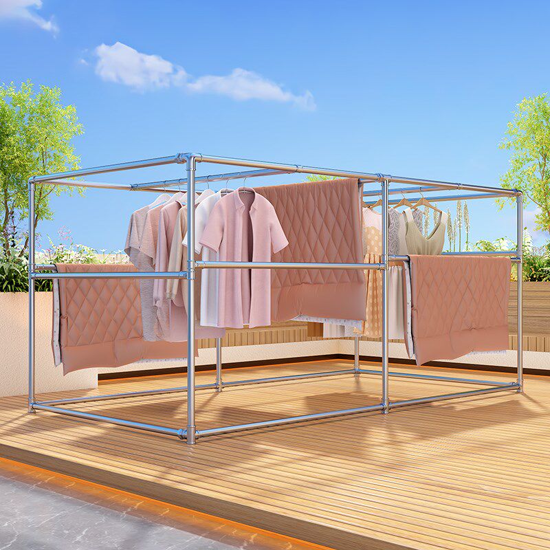 户外大型落地晾衣架镀锌钢管室外防风晒被架楼顶露天晾晒杆遮阳架