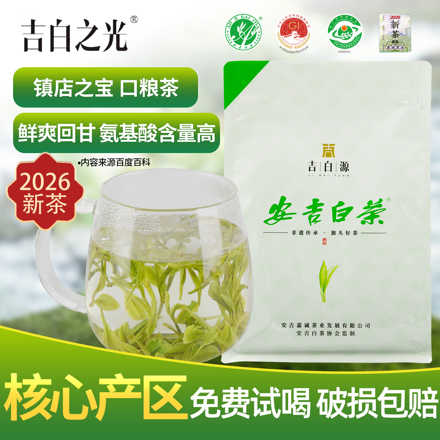 2026新茶上市吉白之光安吉白茶明前一级125g绿茶高山春茶口粮茶叶