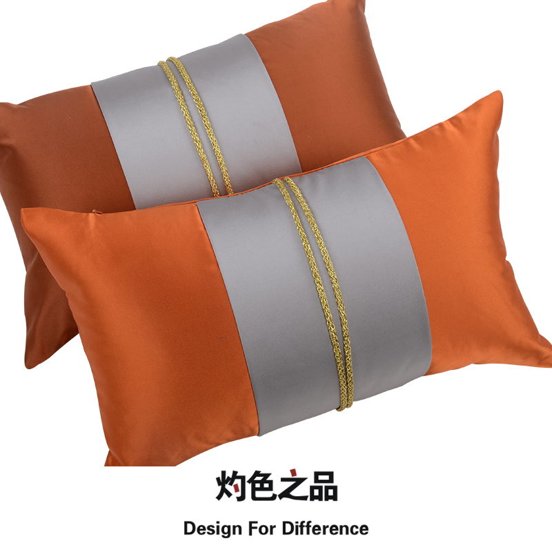 现代橙红色拼接酒店别墅样板房沙发客厅床上靠枕靠垫抱枕腰枕
