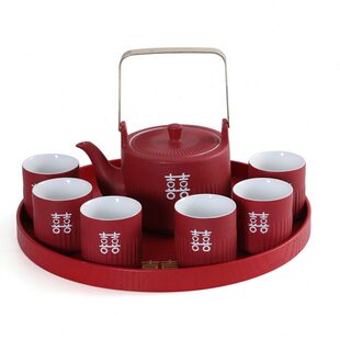 使用婚礼礼物送新人 改口敬茶杯结婚喜庆陶瓷茶壶新婚用品茶具套装