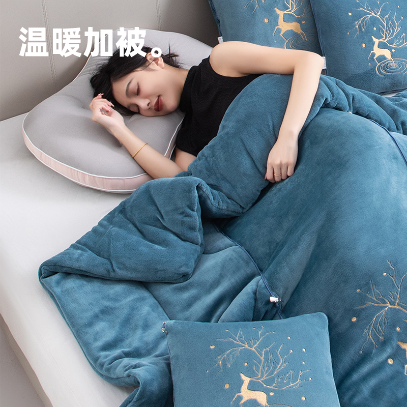 加厚冬天牛奶绒i抱枕两用被子高档靠枕午睡枕头毯子二合一女生睡