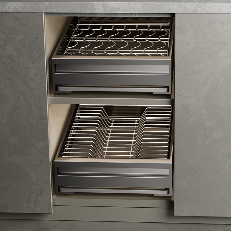 304不锈钢g碗碟收纳架沥水碗架抽拉碗架厨房置物架橱柜拉篮抽屉式