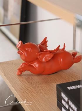 车口家好运橙飞猪树脂雕塑艺术家居装饰品桌面装饰品