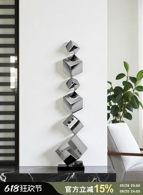 现代轻奢落地雕塑艺术品几何不锈钢样板间酒店大堂玄关壁龛摆件