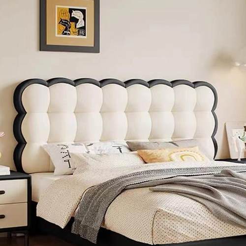 法式奶油风床头板泡芙轻奢软包靠背新款简约现代实木落地单买背板