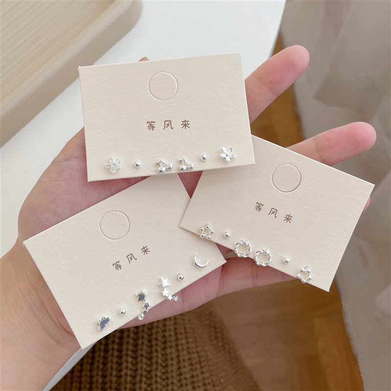 S925a银针日常百搭小耳钉三件套2022年新款潮迷你精致养耳洞耳骨