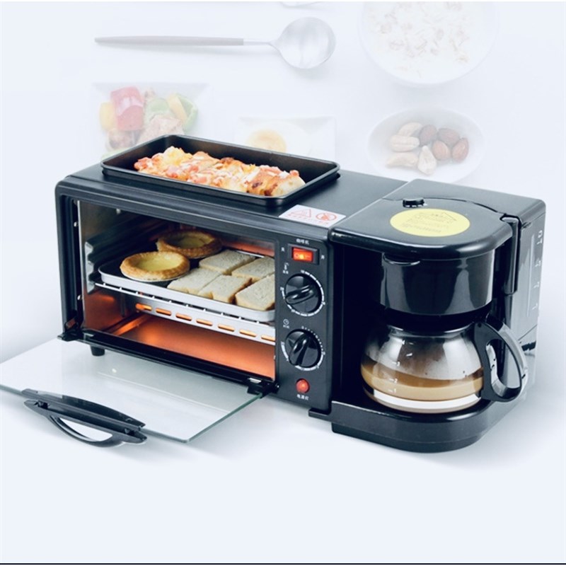 早餐机多a功能三合一家用小型全自动烤煮面包机吐司加热咖啡机CE