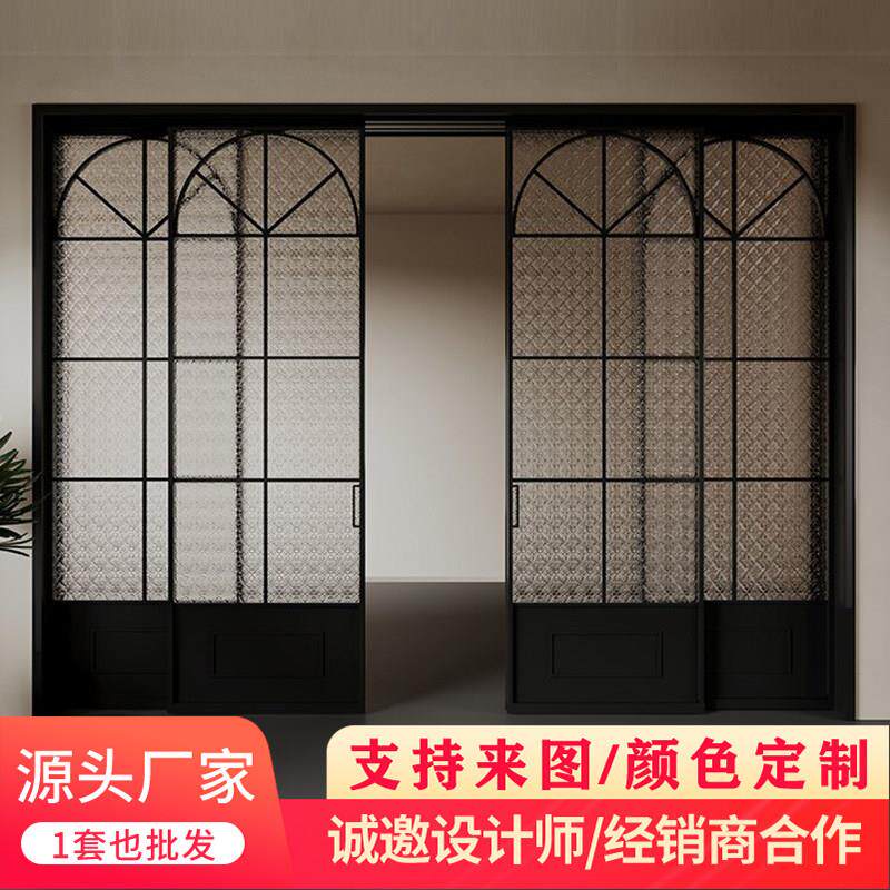 法式复古推拉门三联动复古门折叠门玻璃门移门卫生间阳台客厅定制