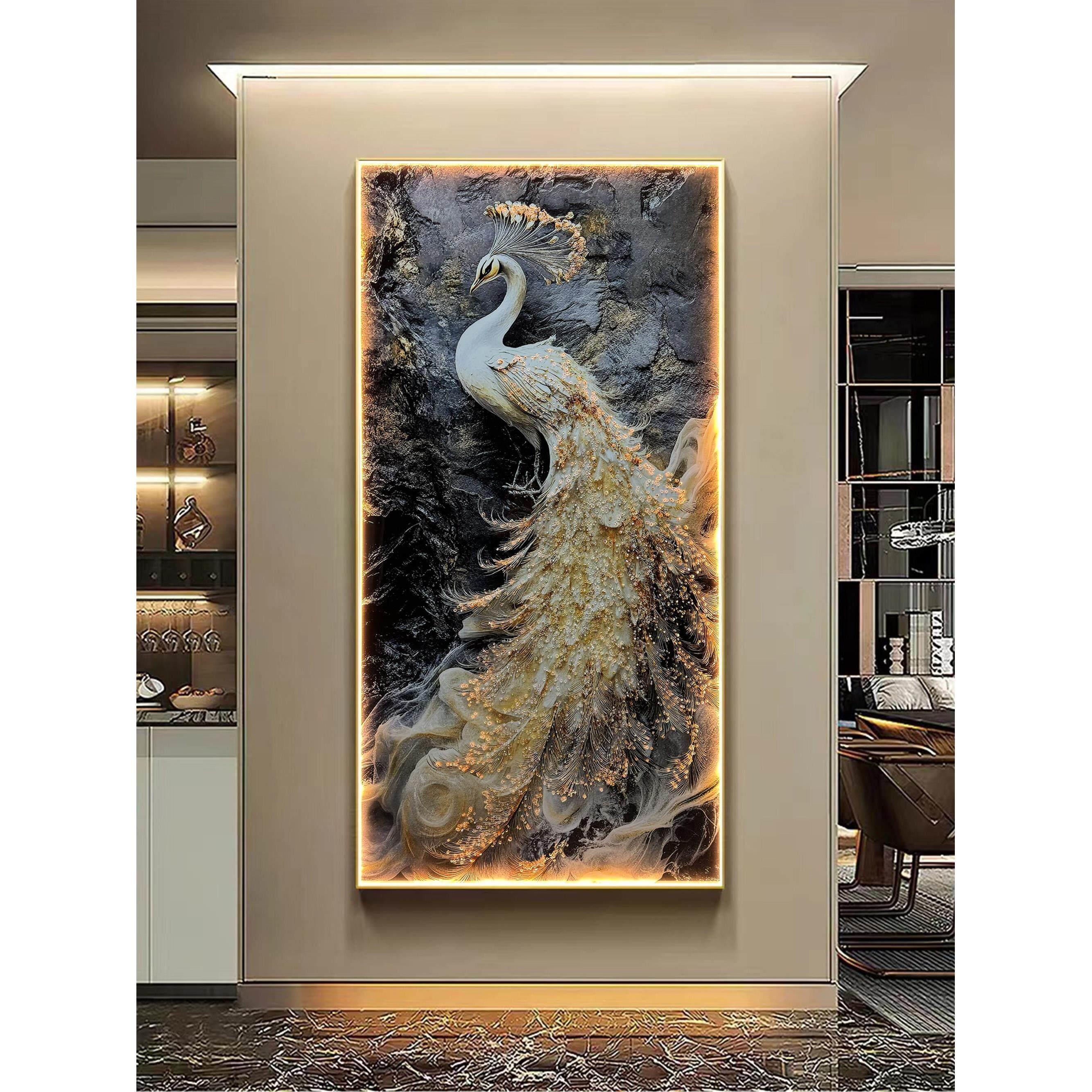 新中式孔雀入户玄关装饰画正对门轻奢高级感挂画客厅走廊过道壁画