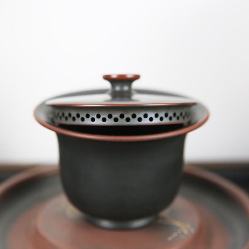 专业手抓壶盖碗广西钦州坭兴陶茶壶全孔自带过滤免茶漏盖碗中式红